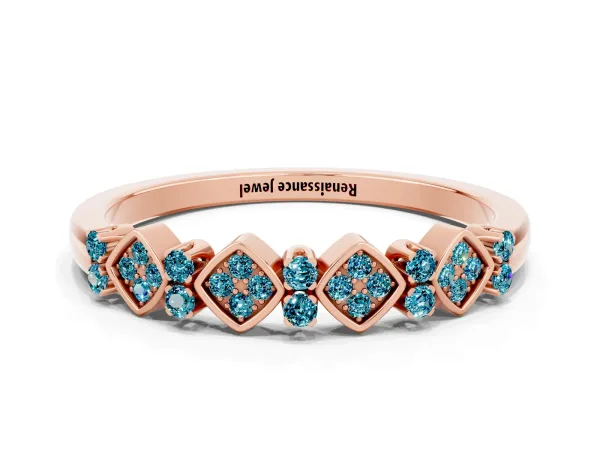 Pavé Cushion Blue Topaz Cluster Eternity Band with Prong Setting Rose gold