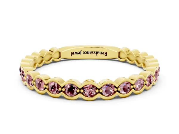 Round Morganite Bezel Set Eternity Band Yellow gold