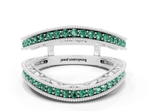 Round Green Sapphire Milgrain Eternity Band with Channel Setting Platinum