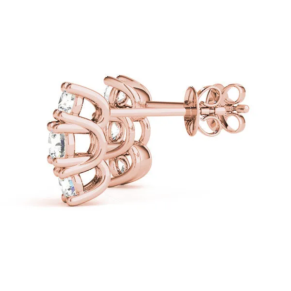 Three-Stone Round Diamond Channel Band Prong-Set Earrings Rose gold