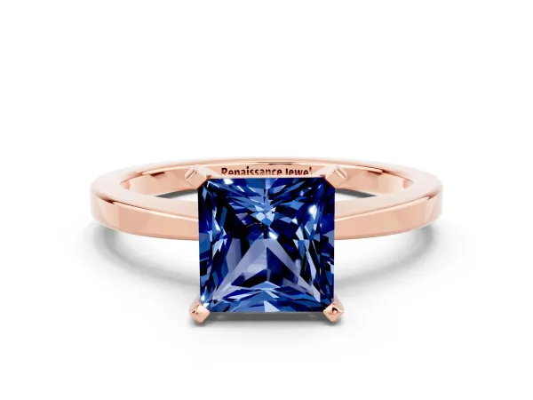 Princess Cut Blue Sapphire Solitaire Engagement Ring with Classic Band and Four-Prong Setting Rose gold