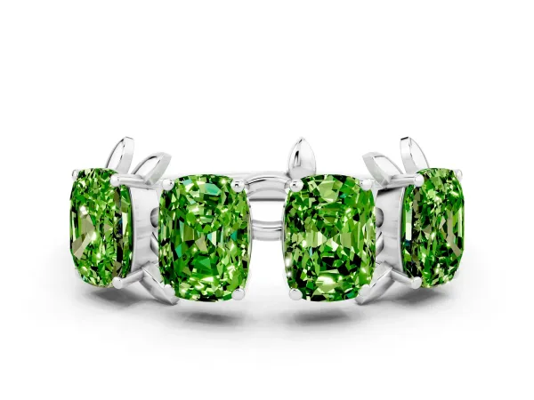 Emerald Cut Peridot Prong-Set Half Eternity Band Platinum