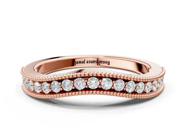 Pavé Round Diamond Contour Band with Milgrain Edge Rose gold