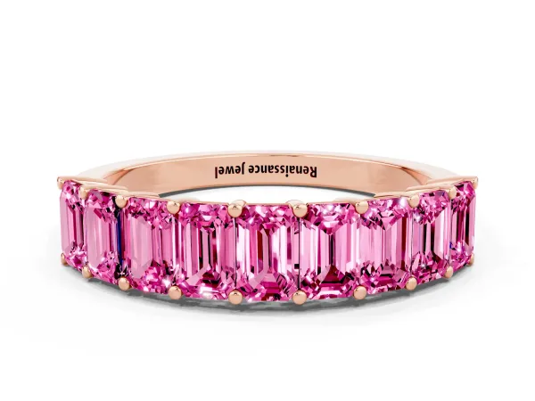 Emerald Cut Pink Sapphire Prong-Set Eternity Band Rose gold