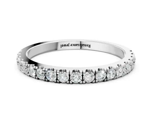 Round Diamond Classic Half Eternity Band with Shared Prong Setting White gold