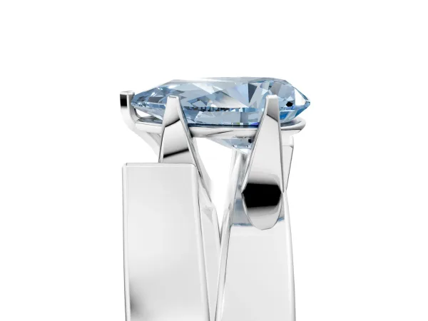 Fancy Blue Modern Tension Set Pear Cut Diamond Solitaire Wide Band Ring Platinum