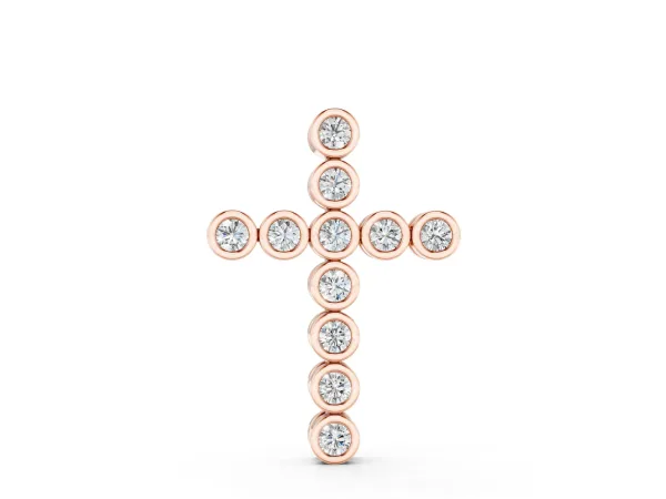 Bezel-Set Round Diamond Cross Pendant Rose gold