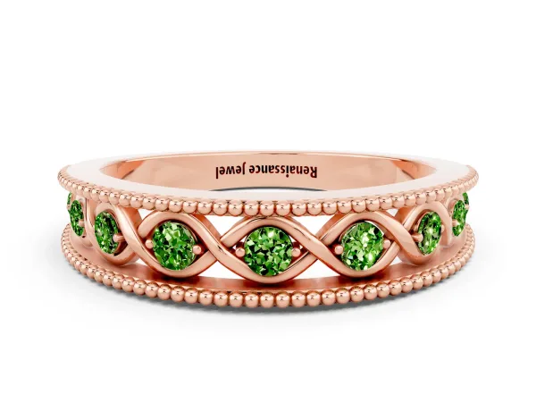 Round Peridot Twist Milgrain Band with Bezel Setting Rose gold