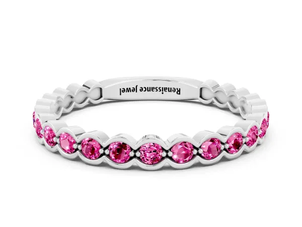 Round Pink Sapphire Bezel Set Eternity Band Platinum