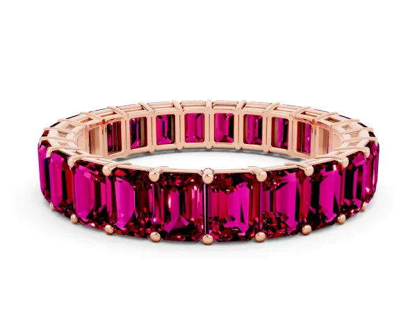 Emerald Cut Garnet Eternity Band with Shared Prong Setting Rose gold