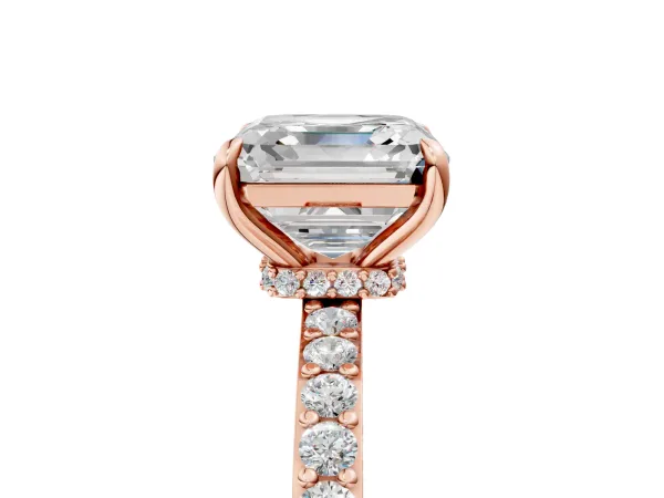 Asscher Cut Diamond Solitaire Engagement Ring with Pavé Band and Four-Prong Setting Rose gold