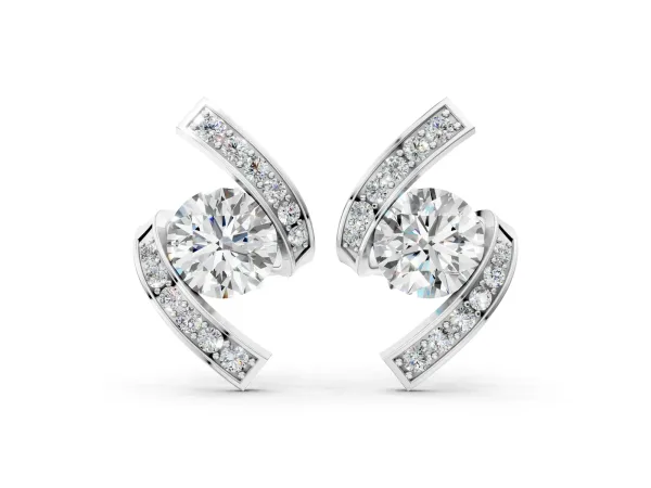 Round Diamond Curve Wave Stud Earrings Silver