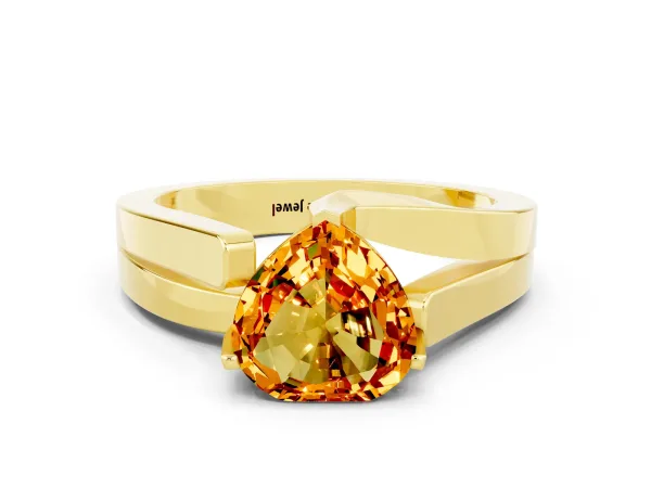Modern Tension Set Heart Cut Citrine Solitaire Wide Band Ring Yellow gold