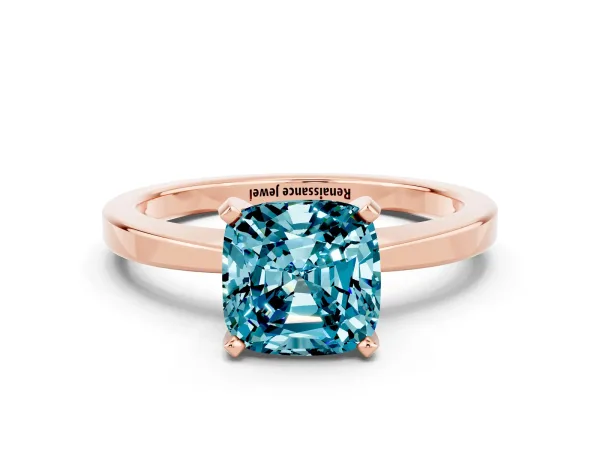 Cushion Cut Blue Topaz Solitaire Engagement Ring with Classic Band and Four-Prong Setting Rose gold