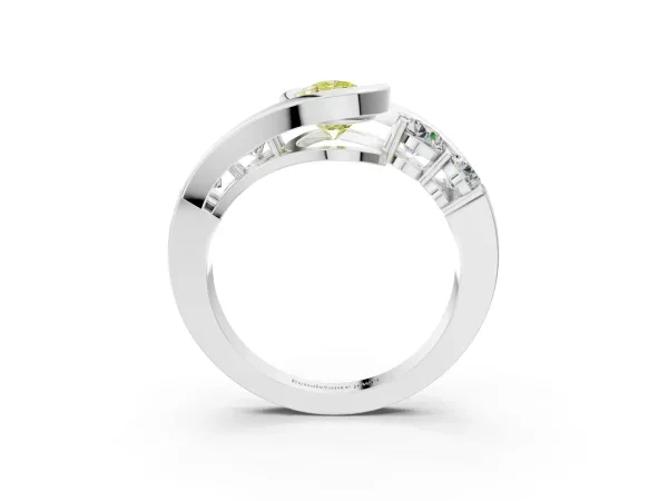 Fancy Yellow Bezel Set Pear Cut Diamond Bypass Ring with Round Accents Platinum