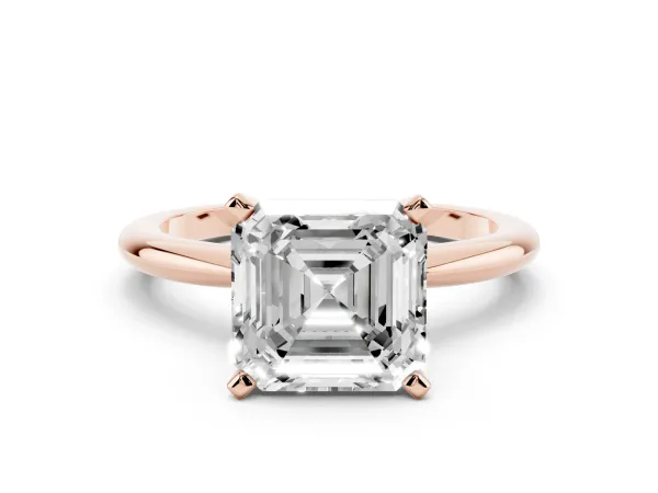 Asscher Cut Diamond Solitaire Ring with Prong Setting and Classic Band Rose gold