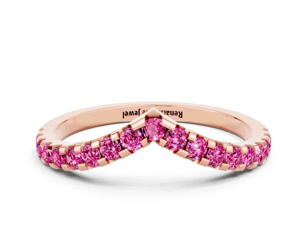 Pavé Round Pink Sapphire Chevron Band with Shared Prong Setting Rose gold