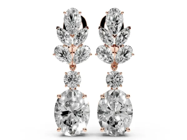 Pear, Marquise and Round Diamond Sacramento Drop Earrings Rose gold
