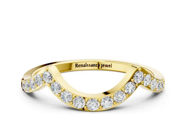 Curved Pave Round Diamond Contour Band with Shared Prong Setting Yellow gold