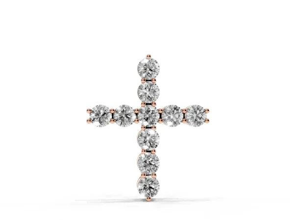 Round Diamond Prong-Set Cross Pendant Rose gold