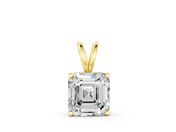 Asscher Diamond Solitaire Pendant with Four Prong Setting Yellow gold