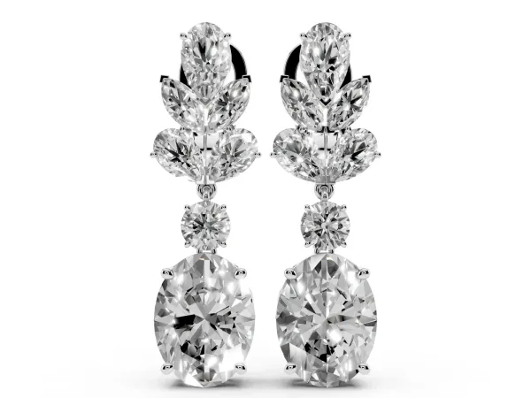 Pear, Marquise and Round Diamond Sacramento Drop Earrings Platinum