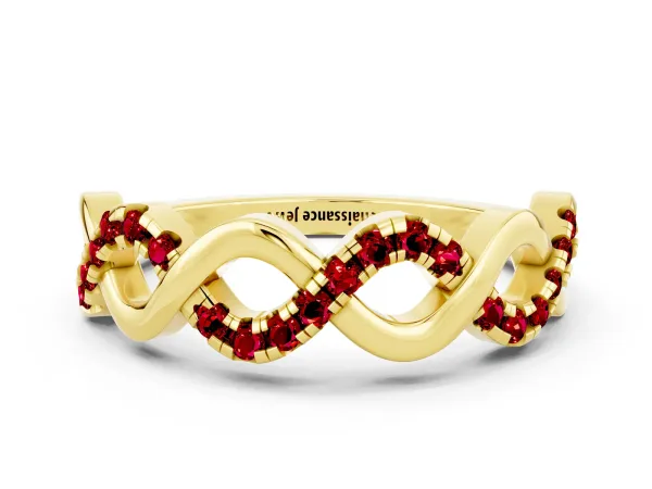 Twist Infinity Round Ruby Band with Pavé Setting Yellow gold