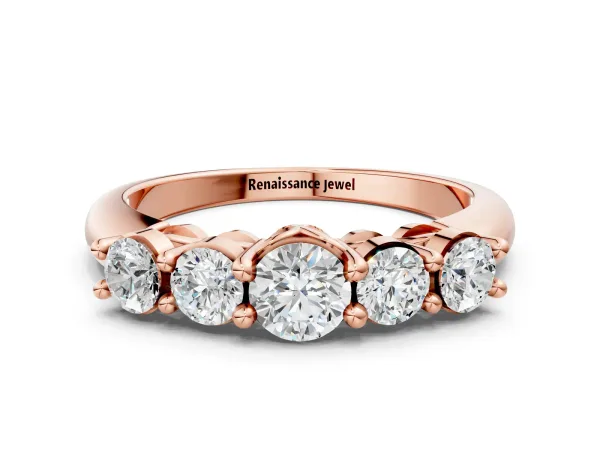 Five-Stone Round Brilliant Diamond Prong Set White Gold Band Rose gold