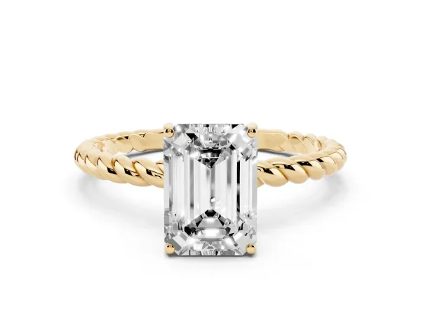 Emerald Cut Solitaire Twisted Band 4-Prong Ring Yellow gold