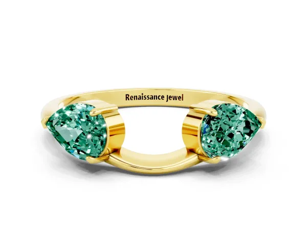 Two-Stone Pear Green Sapphire Bypass Ring with Prong Setting Yellow gold