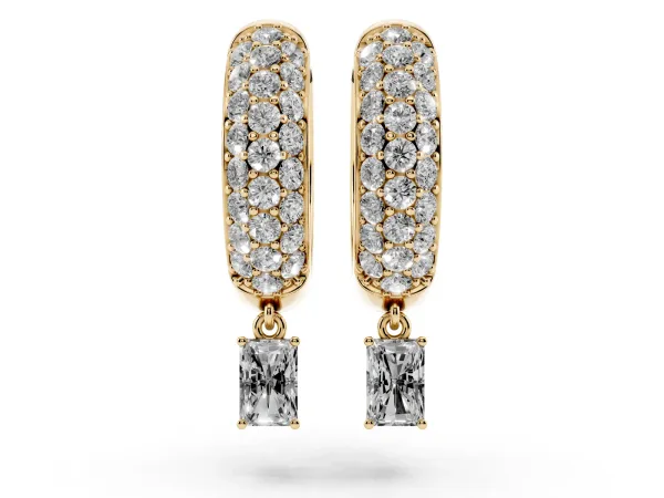 Round and Radiant Diamond Huggie Hoop Earrings Yellow gold