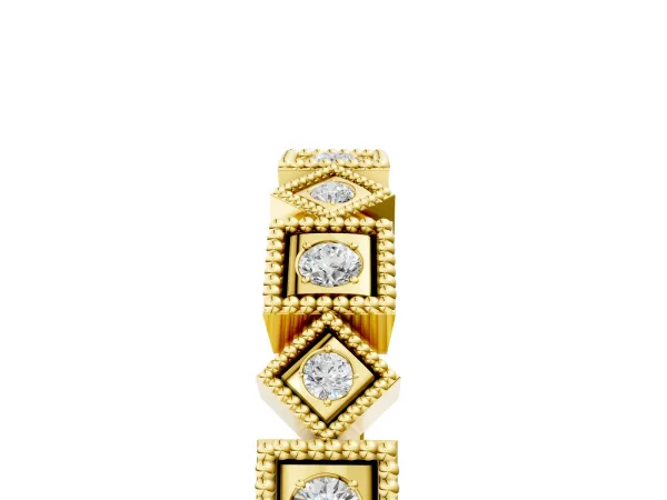 Milgrain Square Diamond Eternity Band with Bezel Setting Yellow gold