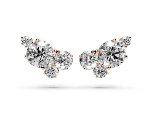 Round and Oval Diamond Hydrangea Bouquet Stud Earrings with Round Diamond Accents Rose gold