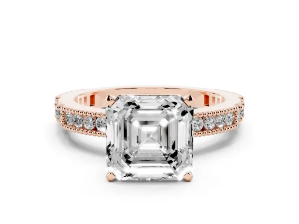 Asscher Cut Solitaire with Pavé Band and Four-Prong Setting Rose gold