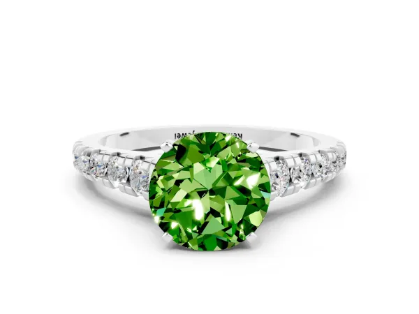 Round Cut Peridot Cathedral Solitaire Ring with Round Pavé Band Silver