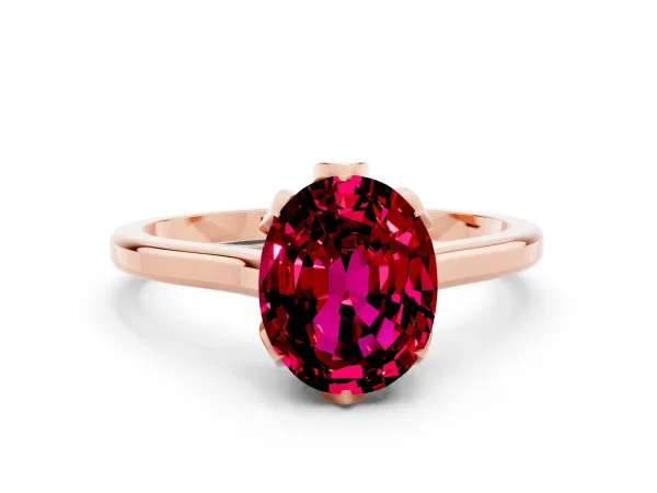 Oval Cut Garnet Solitaire Ring with Flower Prong Setting and Classic Band Rose gold