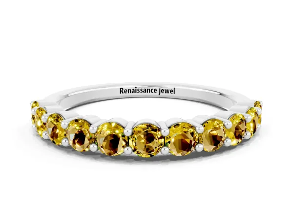 Round Yellow Sapphire Half Eternity Band with Prong Setting Platinum