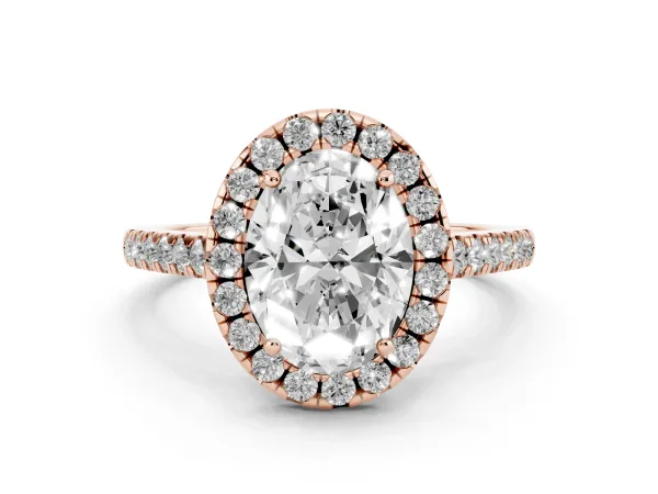 Oval Cut Halo Pavé Diamond Engagement Ring with Four-Prong Setting Rose gold