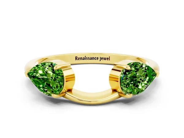 Two-Stone Pear Peridot Bypass Ring with Prong Setting Yellow gold