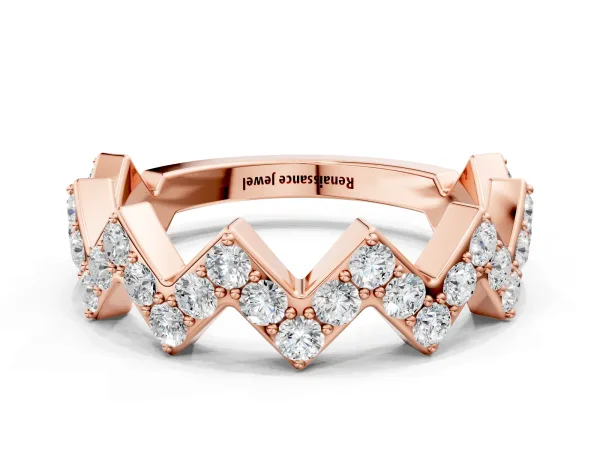 Zigzag Diamond Pave Round Eternity Band with Prong Setting Rose gold