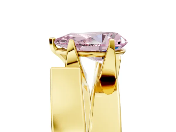 Fancy Pink Modern Tension Set Pear Cut Diamond Solitaire Wide Band Ring Yellow gold