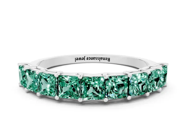 Princess Cut Green Sapphire Channel-Set Eternity Band with Prong Setting Platinum
