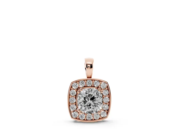 Cushion Halo Pendant with Round Diamond and Four-Prong Setting Rose gold
