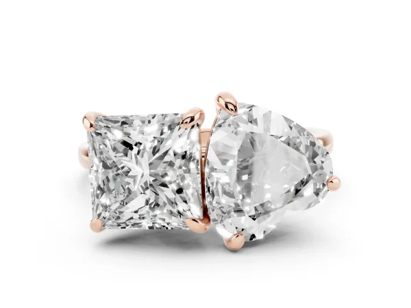 Heart and Princess Toi Moi Ring with Prong Setting and Plain Band Rose gold