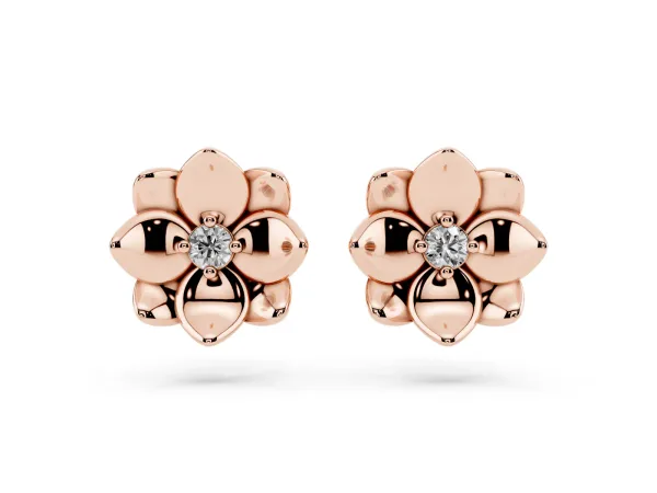 Round Diamond Magnolia Floral Stud Earrings Rose gold