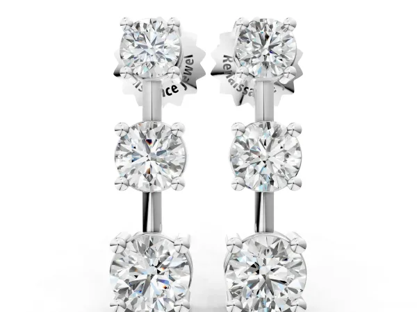 Three-Stone Round Cut Drop Earrings with Prong Setting White gold
