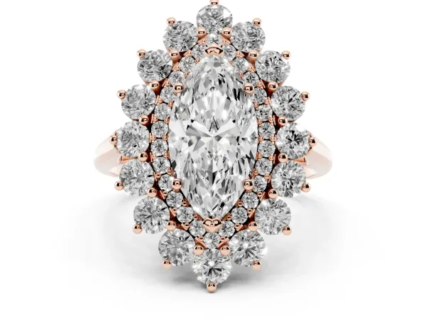 Marquise Cut Diamond Floral Double Halo Engagement Ring with Prong Setting Rose gold