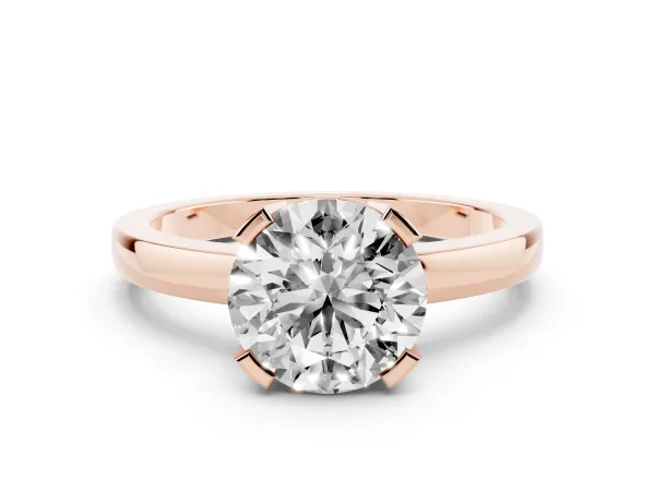 Round Cut Cut Solitaire Ring with Four-Prong Setting and Classic Band Rose gold