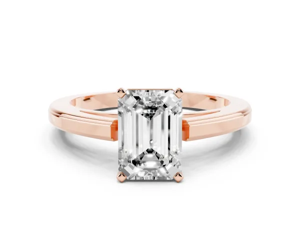 Emerald Cut Solitaire Diamond Ring with Four-Prong Setting and Classic Band Rose gold