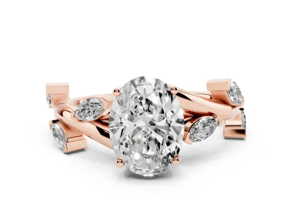 Oval Cut Solitaire Twisted Band Marquise Accent Prong Setting Ring Rose gold